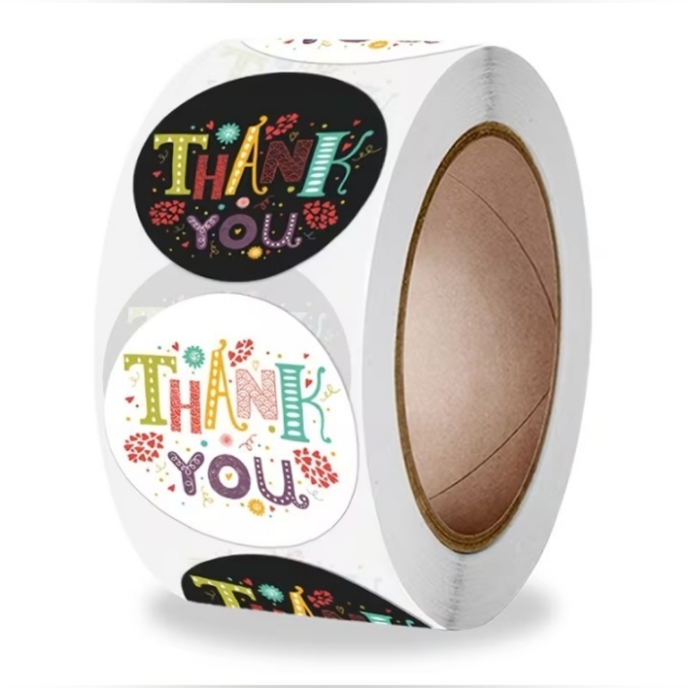 500 Thank You Round Sticker Roll - Multicolor